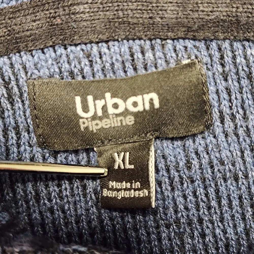 Urban Pipeline Men's Striped Knit Hoodie XL Gray Black Casual